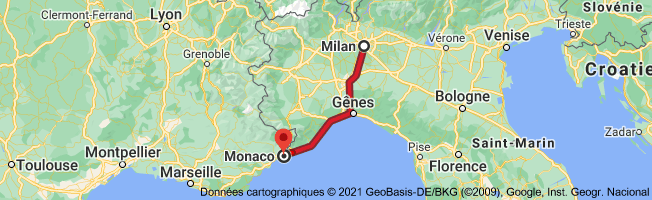 Carte depuis Milan pour Monaco